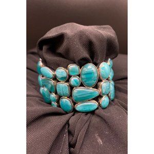 Faux Turquoise stretch Bracelet Silver Tone